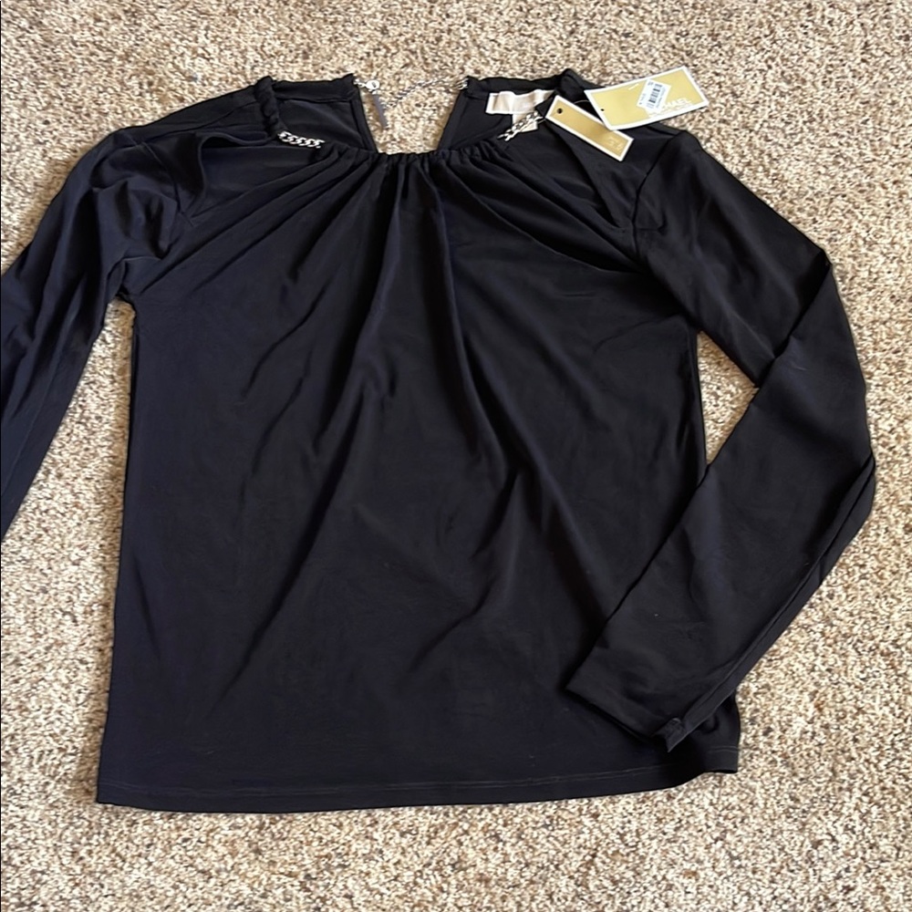 Michael Kors Black Long Sleeve Cut Out Blouse